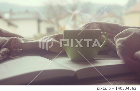 cup of coffee and scarf 140534362