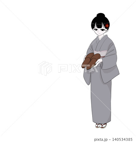 スリッパを差し出す着物女性　旅館接客イメージ 140534385