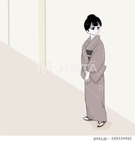 お待ちしていましたと迎える着物女性 旅館接客 お待ちしていましたと迎える着物女性 旅館接客 140534492