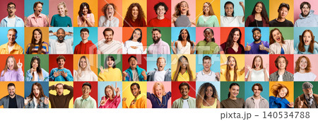 Diverse group of people portraits collage with colorful backgrounds. Concept of diversity, human emotions, social inclusion 140534788