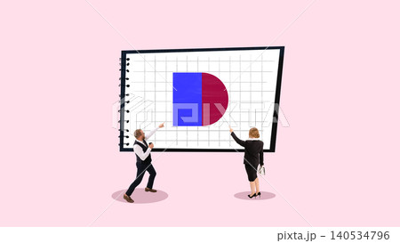 Business team analyzing chart in notebook in handmade illustration style. Business team analyzing chart in notebook in handmade illustration style. 140534796