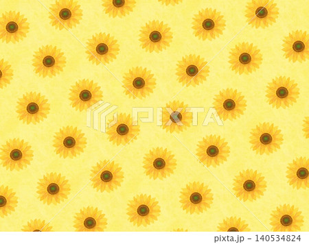 黄色をバックに向日葵の花模様の背景素材イラスト 黄色をバックに向日葵の花模様の背景素材イラスト 140534824