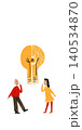 Hand drawn people discussing lightbulb idea in childlike creative business illustration 140534870