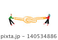 Hand drawn people pulling tangled rope knot in childlike teamwork illustration. 140534886