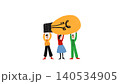 Hand drawn style team lifting light bulb in creative business illustration. 140534905