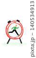 Childlike illustration of man running inside alarm clock on white background. 140534913