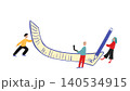 Hand drawn people carrying oversized contract document in simple illustration. 140534915