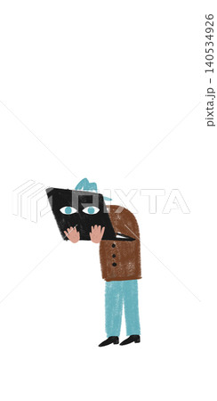 Hand drawn business person hiding behind laptop in minimalist childlike illustration Hand drawn business person hiding behind laptop in minimalist childlike illustration 140534926
