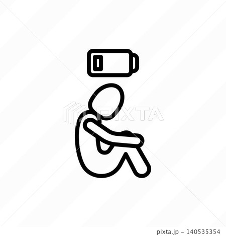 Burnout syndrome. Tired man sitting with low battery, depression, fatique. Thin line icon. Modern vector illustration. Burnout syndrome. Tired man sitting with low battery, depression, fatique. Thin line icon. Modern vector illustration. 140535354