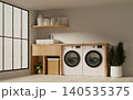 Home laundry space design focusing on minimalism and organization. 3D render illustration 140535375