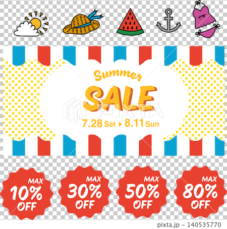 Summer Sale: Pop striped and polka dot banner design, summer illustration 140535770
