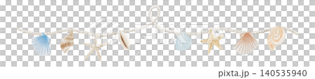 Watercolor illustration: Seashells and white cotton rope 140535940