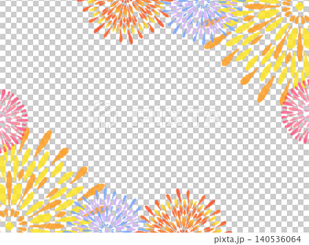 カラフルな打ち上げ花火　手書き風フレーム　背景素材　装飾 140536064