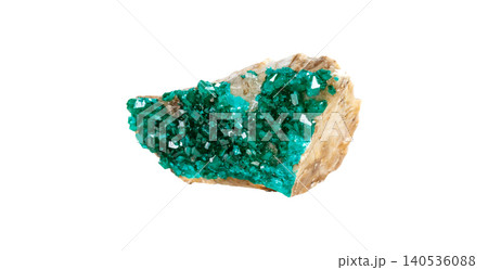 Raw dioptase mineral specimen with transparent crystalline structure. 140536088