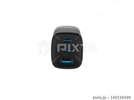 Modern Black 3-Port USB Wall Charger Isolated on White Modern Black 3-Port USB Wall Charger Isolated on White 140536099