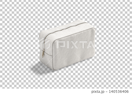 Blank canvas cosmetic bag mockup png, transparent background, 3d rendering. Empty linen fabric zipper pouch for beauty accessory mock up cut out. Clear cosmetics container for female makeup template. Blank canvas cosmetic bag mockup png, transparent background, 3d rendering. Empty linen fabric zipper pouch for beauty accessory mock up cut out. Clear cosmetics container for female makeup template. 140536406