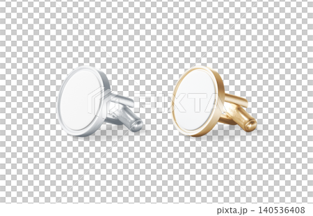 Blank round gold and silver cufflinks toggle mockup png, transparent background, 3d rendering. Empty golden and steel cuff-link mock up cut out. Clear formal sleeve link or pin accessory template. Blank round gold and silver cufflinks toggle mockup png, transparent background, 3d rendering. Empty golden and steel cuff-link mock up cut out. Clear formal sleeve link or pin accessory template. 140536408