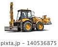 This excavator-loader is ready for work at construction sites. It can handle digging, loading, and moving materials efficiently for various projects 140536875