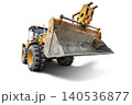 A universal excavator-loader is ready for use at a construction site. It is located in an outdoor area, prepared for loading and digging tasks 140536877