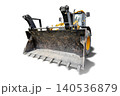 A universal excavator-loader is parked at a construction site. The equipment is prepared for digging and lifting materials during the day 140536879