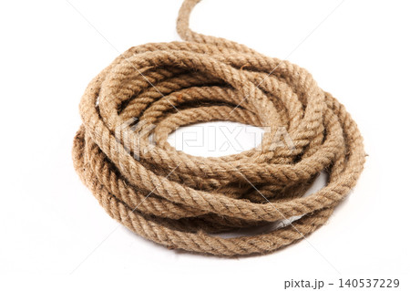 Coiled Rope Cut Out on White. Twisted Rope Close Up Isolated on White. 140537229
