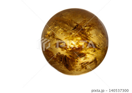 Macro mineral stone Calcite orb on a white background 140537300