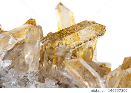 Macro Mineral Stone Crystals Citrine on a white background Macro Mineral Stone Crystals Citrine on a white background 140537302