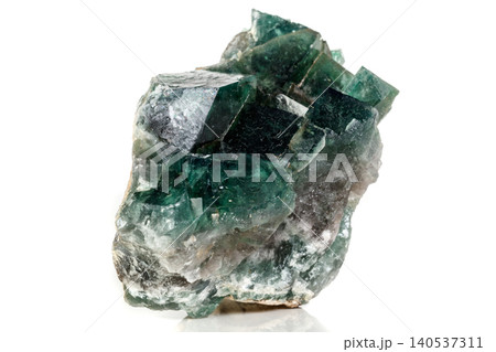 Macro mineral stone Fluorite on a white background 140537311