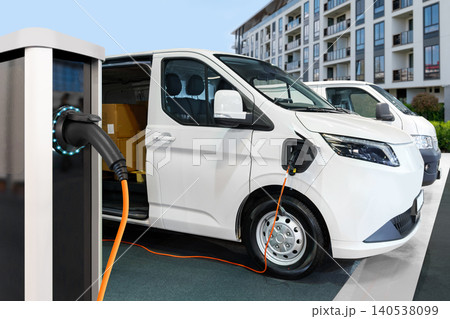 Electric delivery van with electric vehicles charging station. Electric delivery van with electric vehicles charging station. 140538099