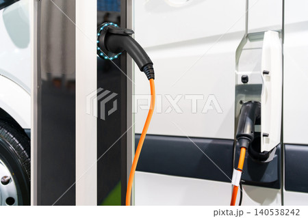 Electric delivery van with electric vehicles charging station. Electric delivery van with electric vehicles charging station. 140538242