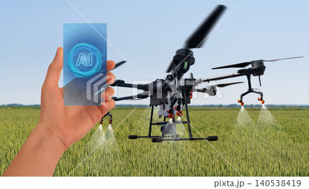 Using artificial intelligence in precision agriculture for drone sprayer control. Smart farming concept. Using artificial intelligence in precision agriculture for drone sprayer control. Smart farming concept. 140538419