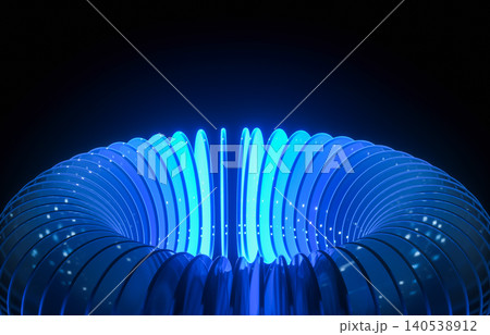 Futuristic blue tech torus server network with glowing glass plates, 3d rendering. Futuristic blue tech torus server network with glowing glass plates, 3d rendering. 140538912