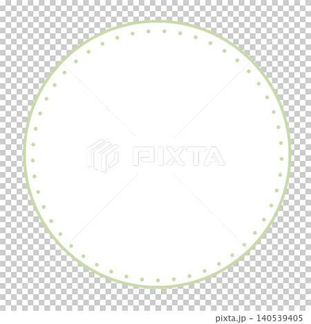 A stylish, bright yellow-green circular frame illustration with a polka dot pattern. 140539405