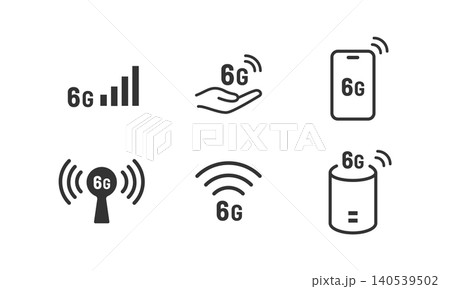 6G次世代通信規格のベクターアイコンセット(モノクロ・線画) 6G次世代通信規格のベクターアイコンセット(モノクロ・線画) 140539502
