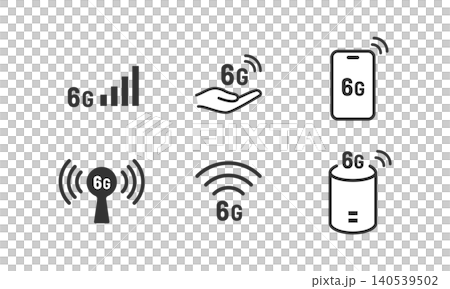 6G次世代通信規格のベクターアイコンセット(モノクロ・線画) 6G次世代通信規格のベクターアイコンセット(モノクロ・線画) 140539502