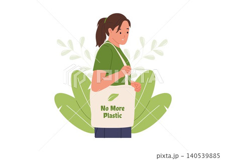 Illustration of Woman Carrying Reusable Cotton Tote Bag Concept Illustration of Woman Carrying Reusable Cotton Tote Bag Concept 140539885