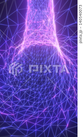 Polygonal human neck and shoulder formed by glowing purple lines, illustrating anatomy, digital structure and futuristic medical visualization Polygonal human neck and shoulder formed by glowing purple lines, illustrating anatomy, digital structure and futuristic medical visualization 140540073