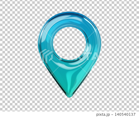 Glossy turquoise 3D map location pin icon. Front view. Transparent glass navigation marker isolated on background for GPS, map, travel and UI design. 3d render. Glossy turquoise 3D map location pin icon. Front view. Transparent glass navigation marker isolated on background for GPS, map, travel and UI design. 3d render. 140540137