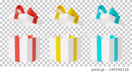 Set of white Gift Boxes with red, yellow, turquoise ribbons and bows, open presents, isolated on background. Perfect for holiday, birthday, celebration, sale, Christmas, Weddings. 3d render. Set of white Gift Boxes with red, yellow, turquoise ribbons and bows, open presents, isolated on background. Perfect for holiday, birthday, celebration, sale, Christmas, Weddings. 3d render. 140540138