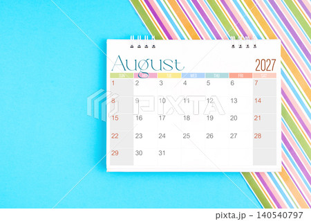 Desk calendar for August 2027 for planning on colorful. Desk calendar for August 2027 for planning on colorful. 140540797