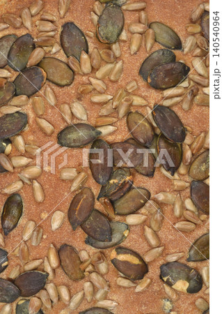 Toasted Seeds on Baked Bread Crust Texture Toasted Seeds on Baked Bread Crust Texture 140540964