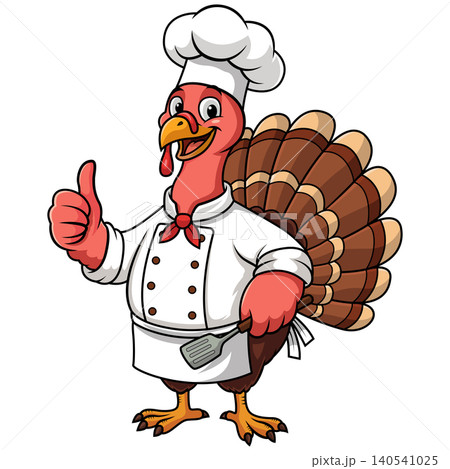 Cute Turkey Chef Cartoon Holding Spatula And Giving Thumbs Up Vector Illustration 140541025