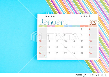 Desk calendar for January 2027 for planning on colorful. Desk calendar for January 2027 for planning on colorful. 140541094