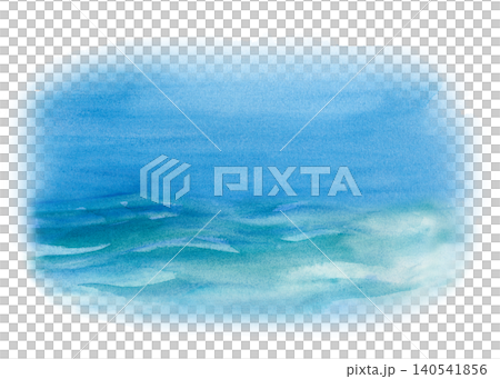 Watercolor illustration of calm sea or ocean water with blue waves and sky. Isolated abstract background with a soft vignette effect, perfect for summer vacation designs, marine banners, or wedding Watercolor illustration of calm sea or ocean water with blue waves and sky. Isolated abstract background with a soft vignette effect, perfect for summer vacation designs, marine banners, or wedding 140541856