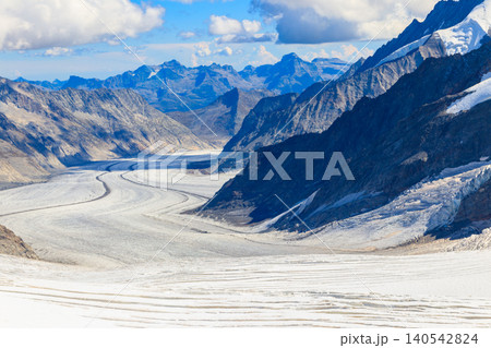 View of Great Aletsch Glacier, the largest glacier in the Alps and UNESCO heritage, in Canton of Valais, Switzerland View of Great Aletsch Glacier, the largest glacier in the Alps and UNESCO heritage, in Canton of Valais, Switzerland 140542824