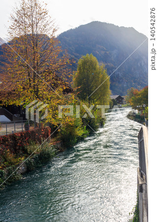 View of the Aare river at autumn in Interlaken, Switzerland View of the Aare river at autumn in Interlaken, Switzerland 140542876
