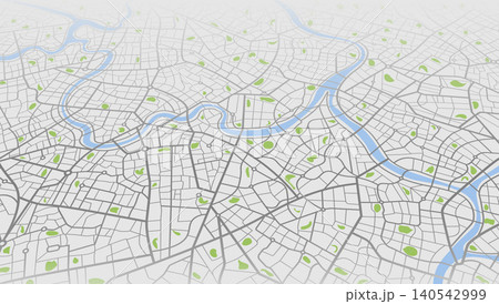 Perspective view city map with river and green parks. Vector illustration. 140542999