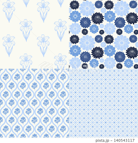 Classic blue and white seamless floral and geometric pattern collection Classic blue and white seamless floral and geometric pattern collection 140543117