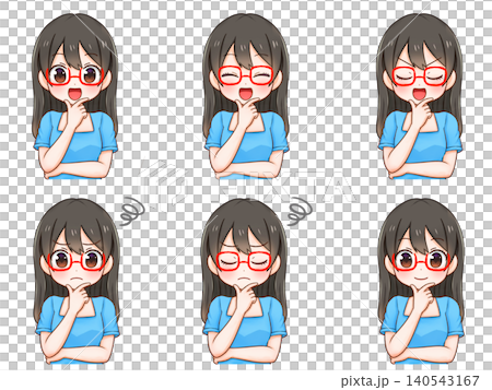 A set of illustrations of a girl who is troubled, thinking, and trying to solve a problem (set of 4) A set of illustrations of a girl who is troubled, thinking, and trying to solve a problem (set of 4) 140543167
