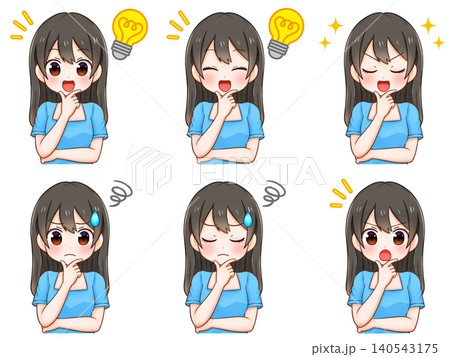 悩んで考えて解決する女の子のイラスト素材セット 悩んで考えて解決する女の子のイラスト素材セット 140543175